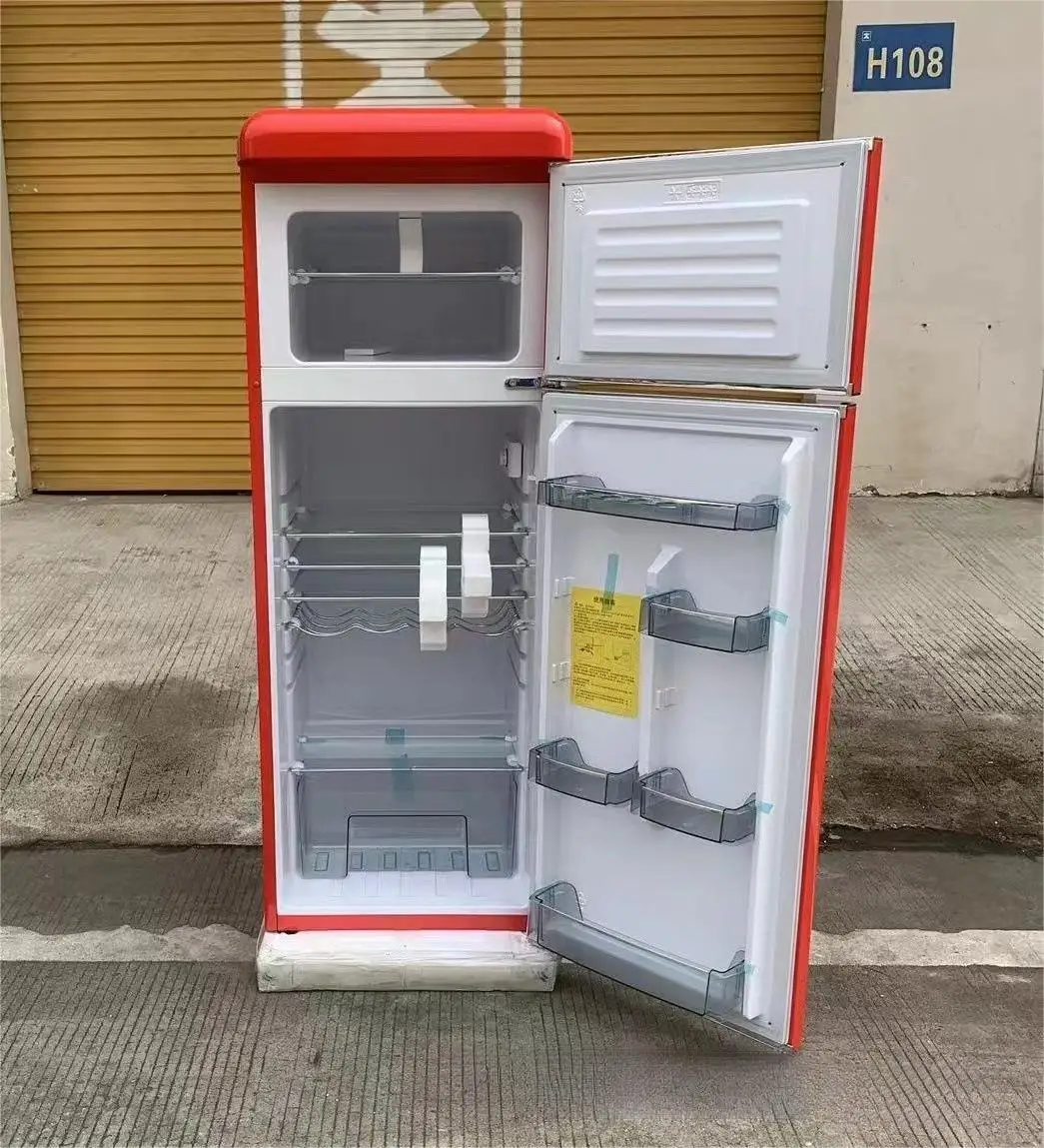 212L 300L Large capacity American retro red yellow orange blue green Double-door refrigerator bottom-freezer refrigeration t
