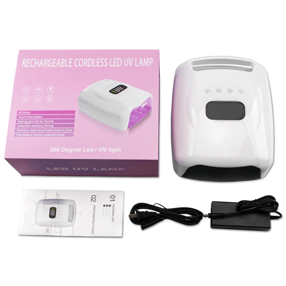 2022 New arrivals Largest Battery Capacity High Power 96W rechargeable Led nail lamp uv nail dryer cordless machine
