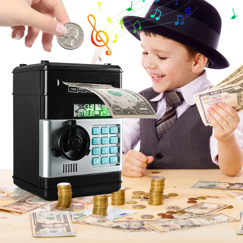Automatic Small mini piggy bank with password fingerprint Money Rolling Password Safe Box ATM Piggy Bank