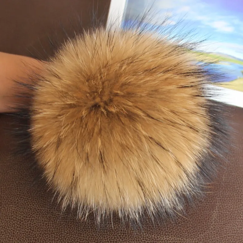 XJ Top quality fluffy balls Real raccoon fur pom poms with snap button for beanie hat