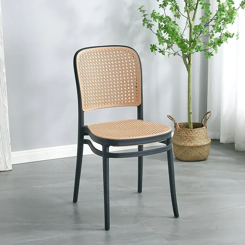 Stackable Classic Design Plastic Colored Restaurant Cafe Furniture Chair Rattan Wiker Outdoor Dining Chairs