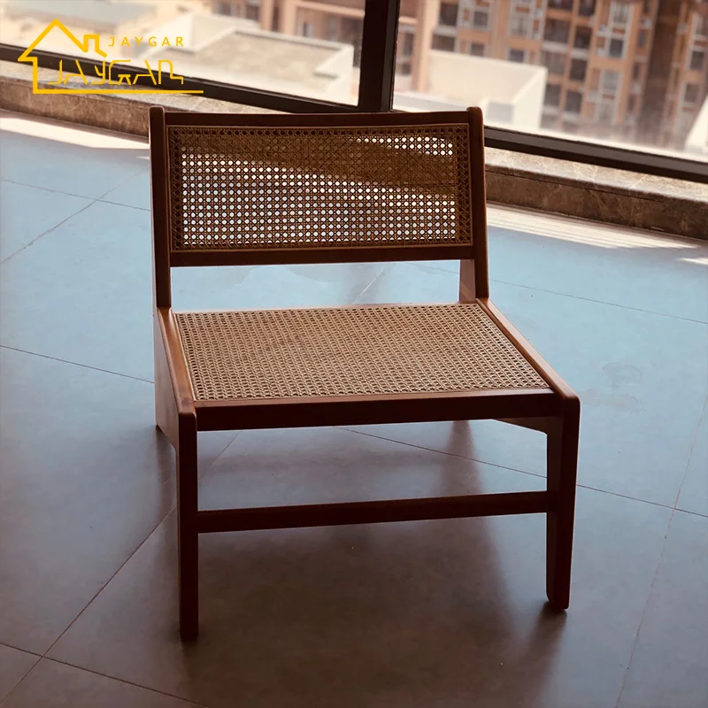 Designer solid oak wood scandinavian lounge chair style low back occasional woven cane chair accent cane chairs for living room