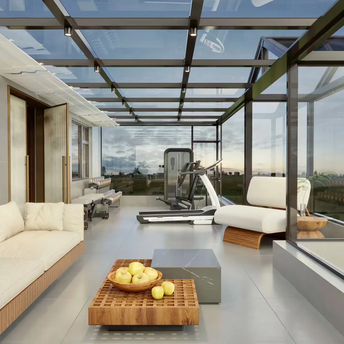 Winter garden house veranda aluminium prefabricated glass conservatory slant sunroom