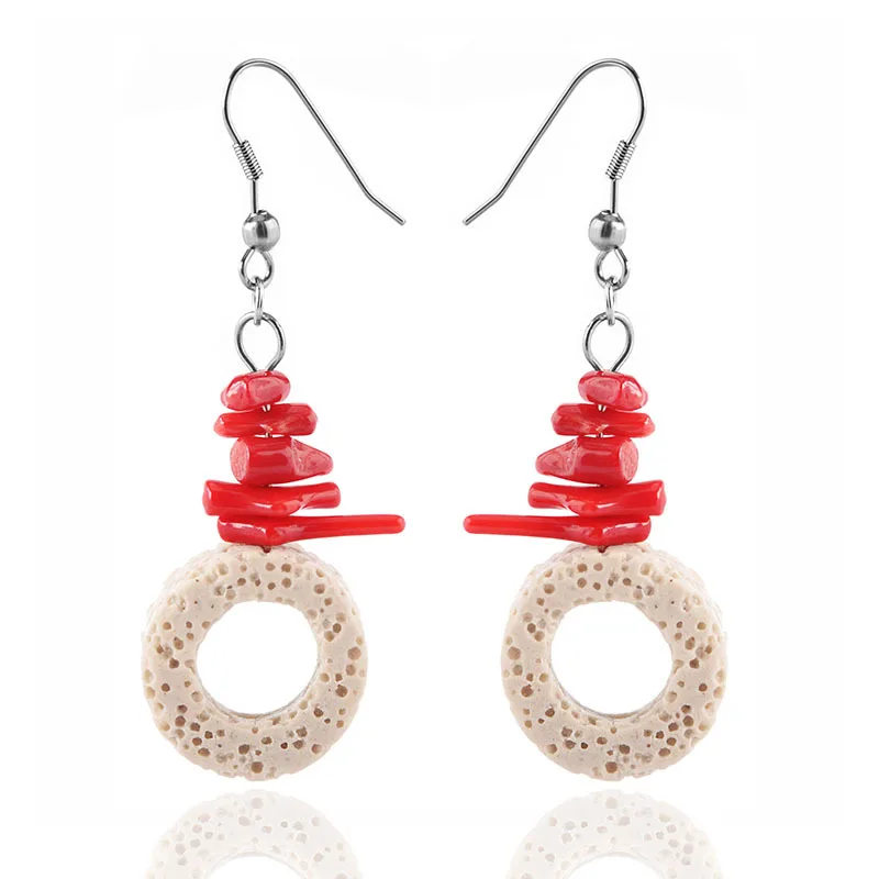 Colorful Lava Stone Beads Earrings Fashion Diffuser Jewelry Natural Stone Coral  Long Earrings For Ladies