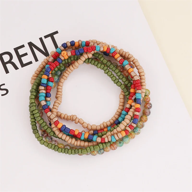 Fashion Bohemian Shine Colorful Multi-layer Crystal Resin Beads Chain Bracelet for Women Jewelry