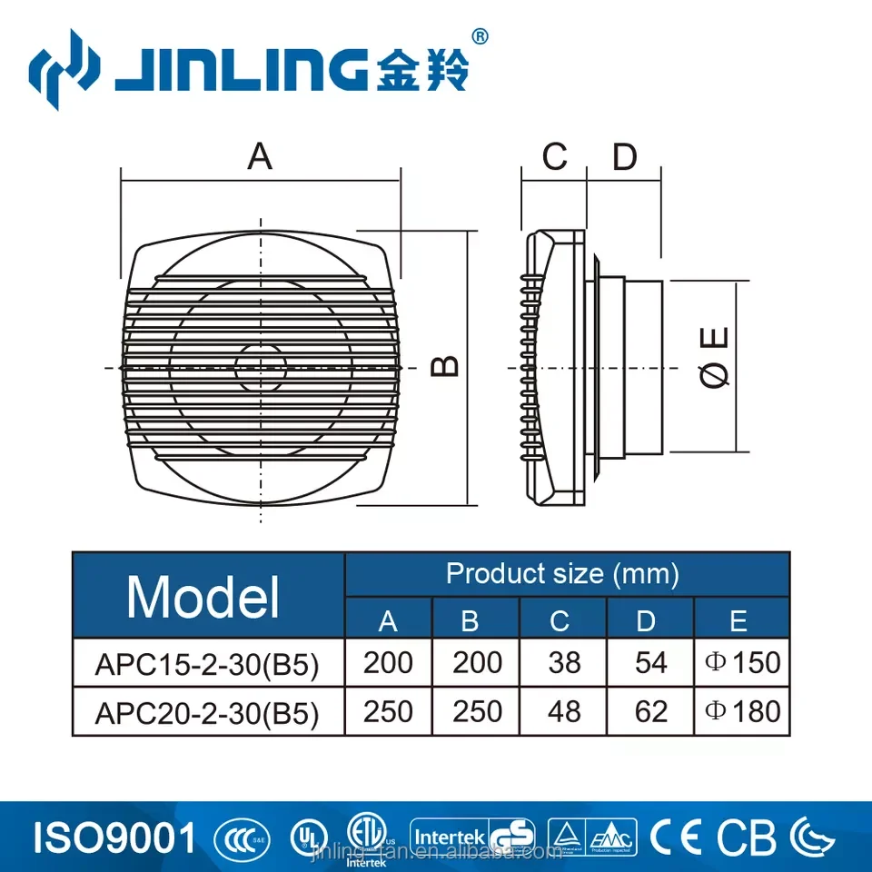 150 200mm Round Shape Bathroom Extractor Fan Window Mounted Ventilating Fan