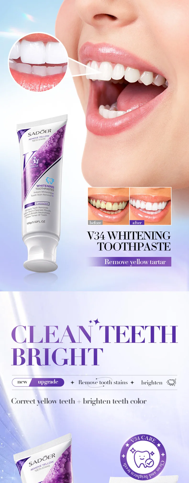 SADOERV34 Whitening Toothpaste Cleaning Dentistry Fixing Clean Toothpaste Cross-border Foreign Trade Wholesale
