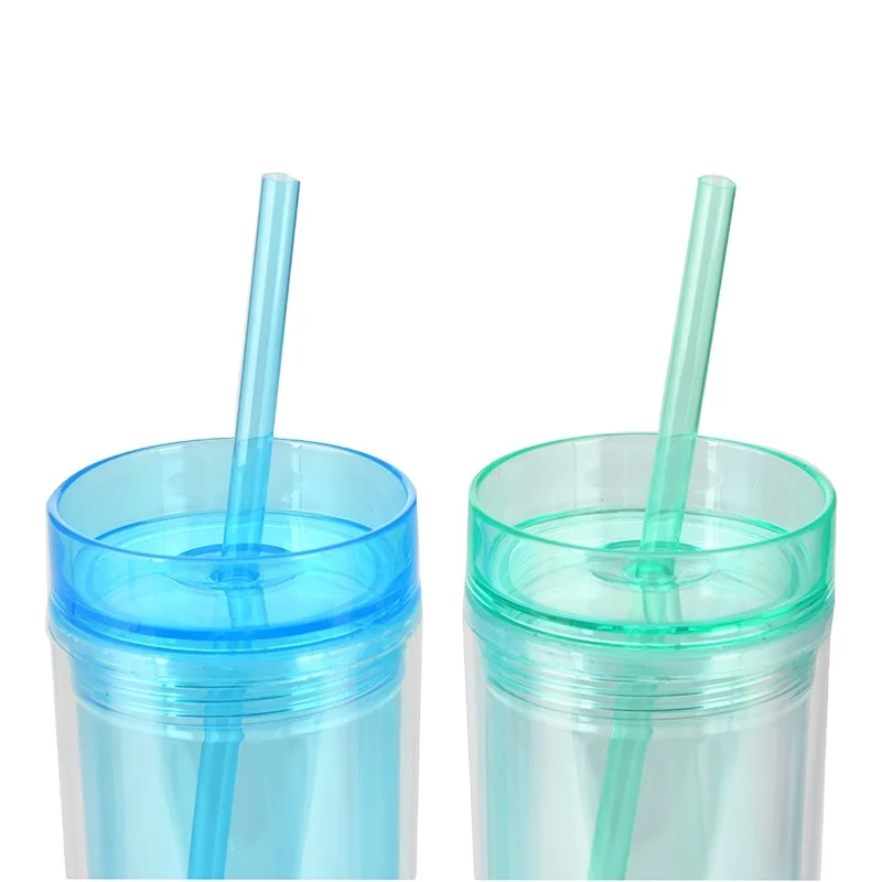 Template European and American INS style fashion SKINNY transparent straight double-layer straw water cup