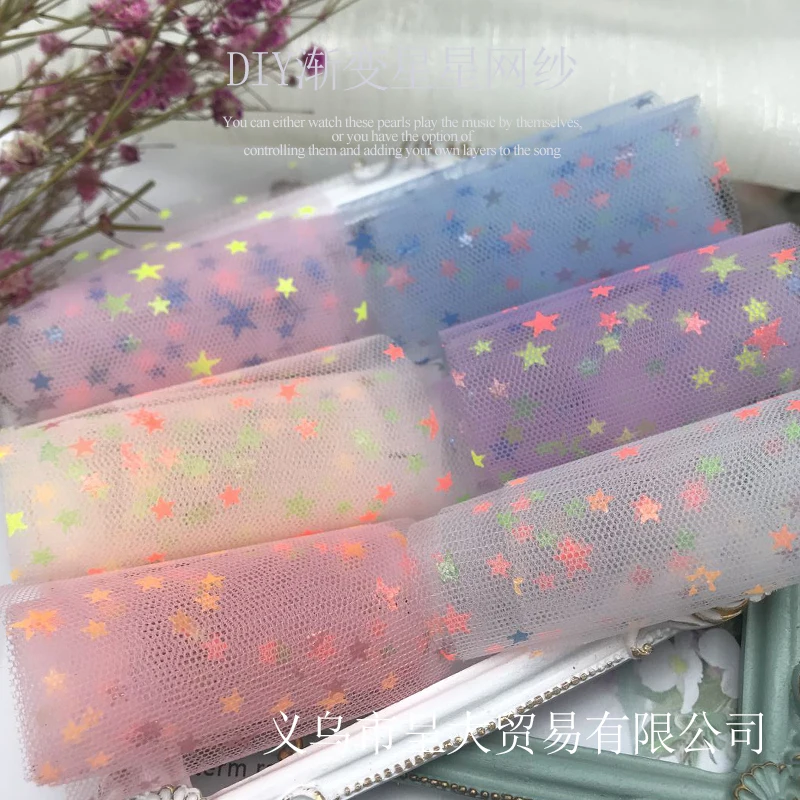 
Hot sale 6cm rainbow stars gilding ribbon transparent silk ribbon Webbing parts dot netting 10yards 