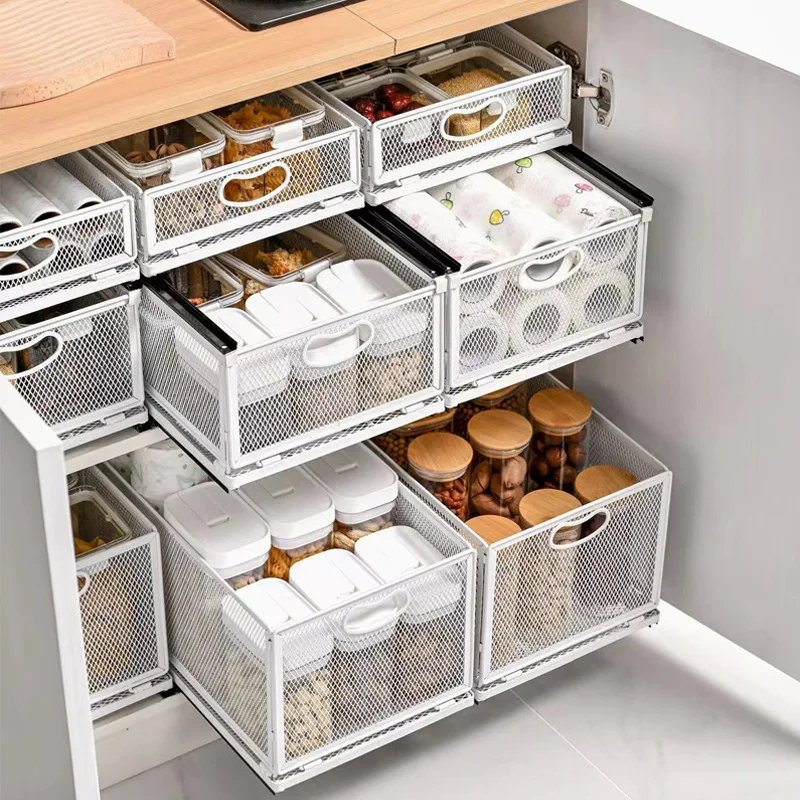 OWNSWING Slide Out Cabinet Drawer Pull Out Wire Basket Cabinet Organizer Heavy Duty Anti Rust Slide Drawers for Kitchen Cabinets