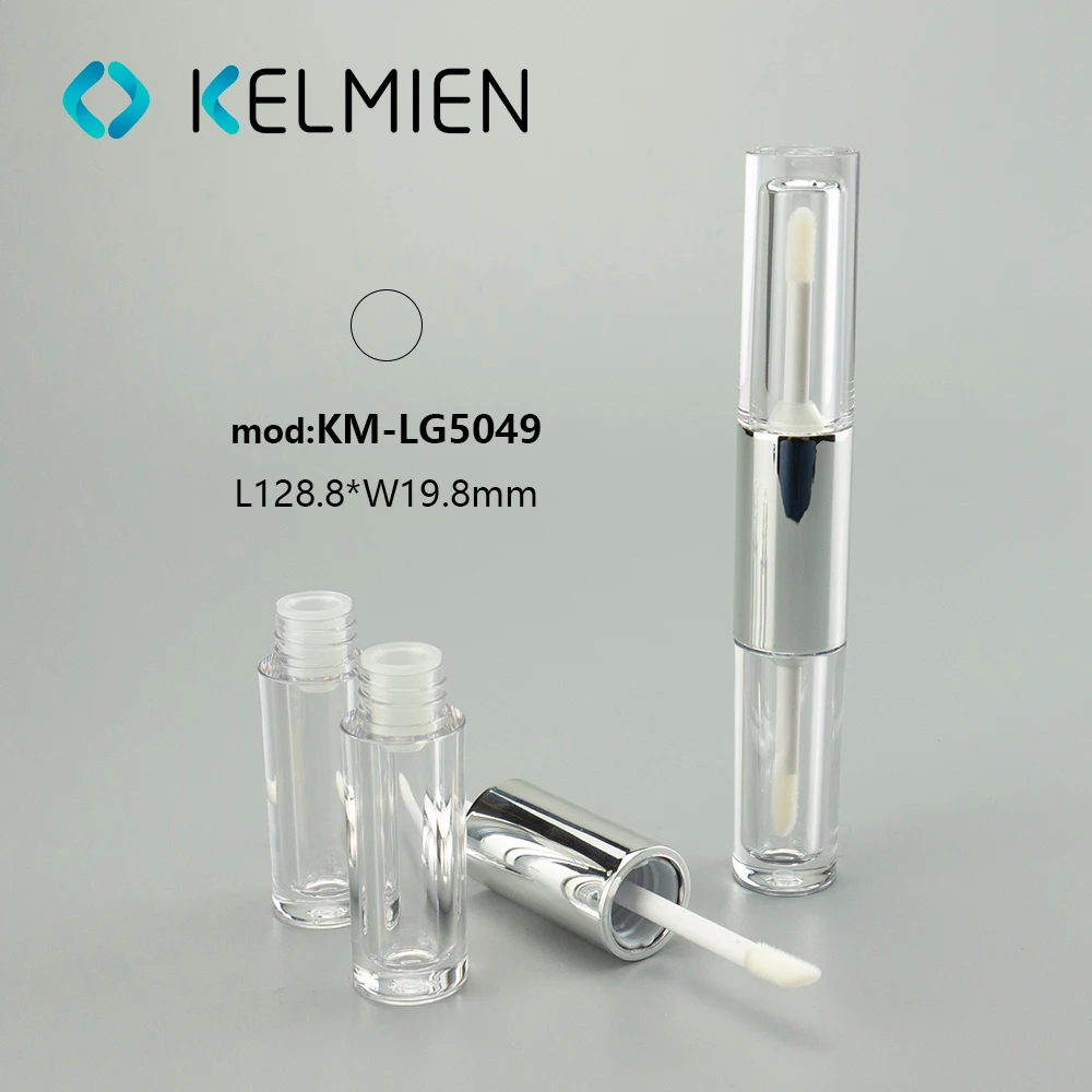 Double-end lip gloss tube container transparent plastic liquid lipstick tube and Injection bottle with brush cosmetic packaging