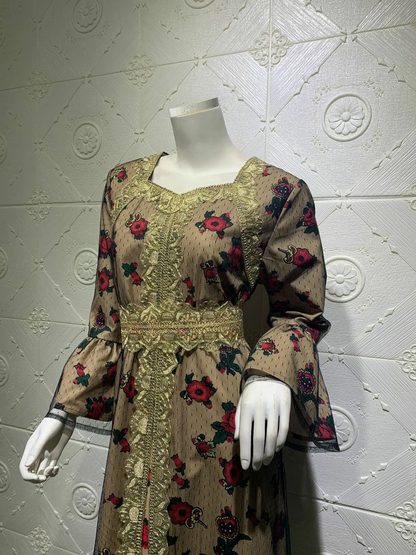 KD4466  drop shipping  Fashionable  mesh flower lace  islamic clothing dresses embroidered abaya women