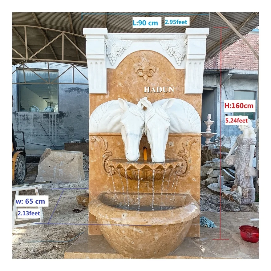 High Quality Garden Decoration Stone Horse Head Marble Wall Water Fountain For Sale