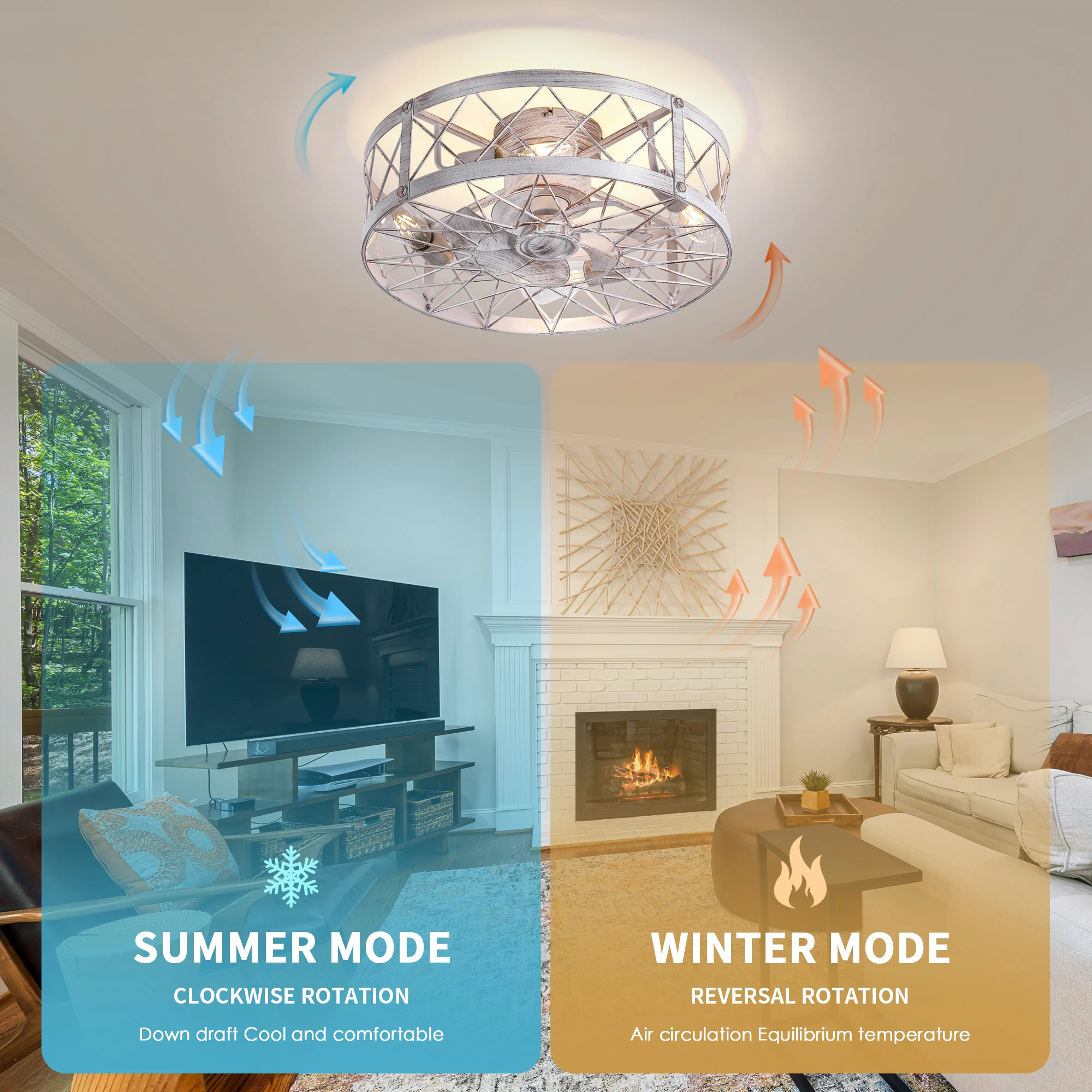 110V Ceiling Fan with light and Remote Bedroom Black/White Retro-Industrial Style Ceiling Fan American Standard Fan Lights