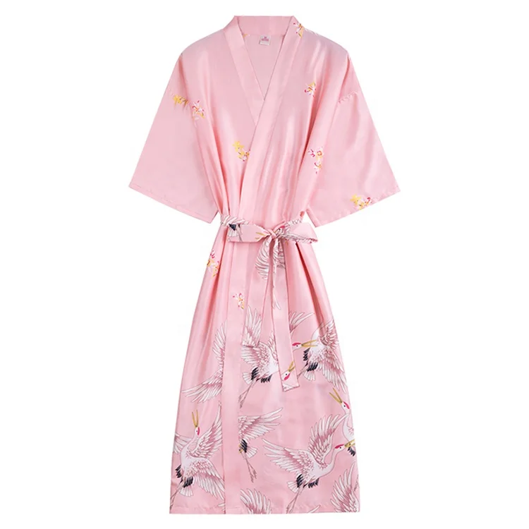 2022 New products japanese print kimono wholesale silk bathrobe woman