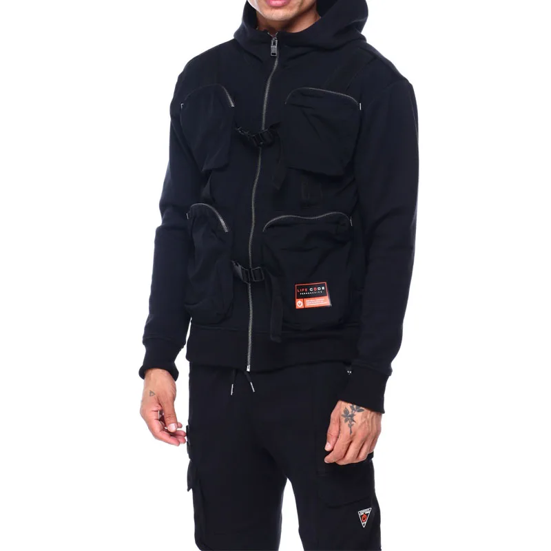 Custom Mens Clothing Combo Utility Hoodie Jacket Hoodie with Zipper Pocket on Front
