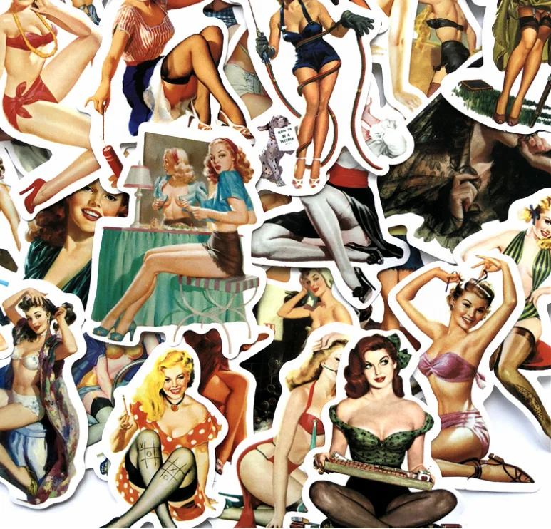 
50PCS Vintage Girls Sticker Pack PVC Waterproof Stickers For Skateboard Bottle Laptop Hot Sale Beautiful Cute Girls Cartoon Set 