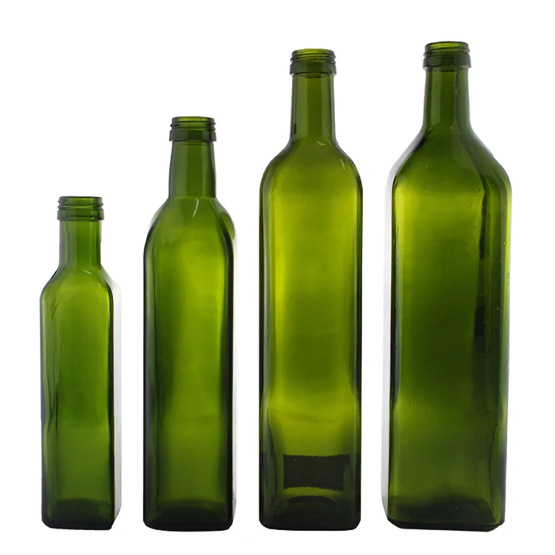 Wholesale 100ml 250ml 500ml 750ml 1L Empty Square Dark Green Marasca Cooking Olive Oil Glass Bottles
