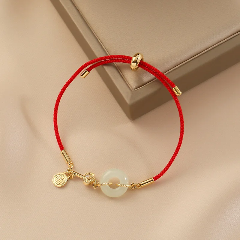 925 Silver Safe Buckle Red String Bracelet Natural Jade Bracelets New Year Couple Bracelet