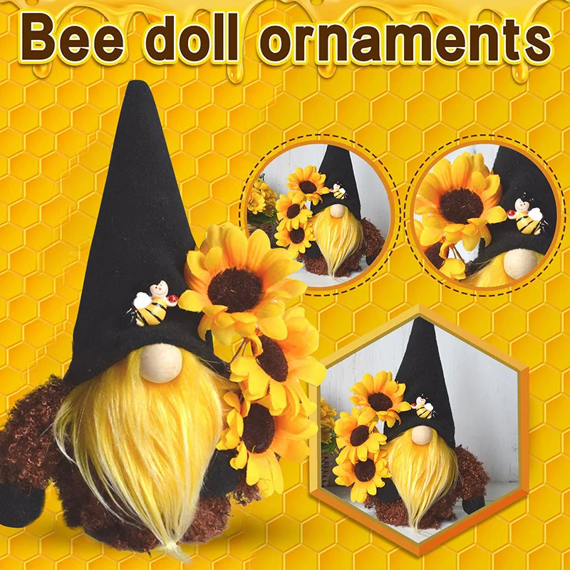 HLY Christmas Halloween Decoration Gift Bee Dwarf Faceless Doll Lovely Sunflower Bee Doll Ornaments for Holiday Gifts