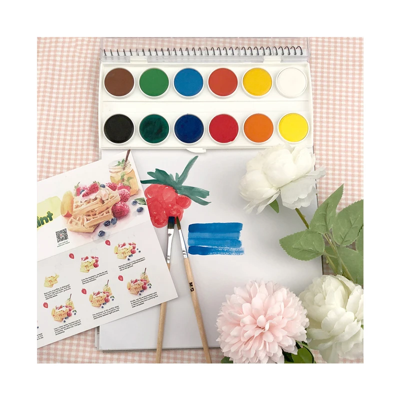 12 Colors Water Color Painting Set With 2 Brushes For Kids Art Supplies