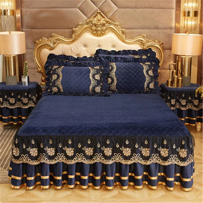 Luxury Bedding European Style Bedspreads on The Bed Lace Bed Skirt Pillowcases Crystal Velvet King Queen Size Home Textiles