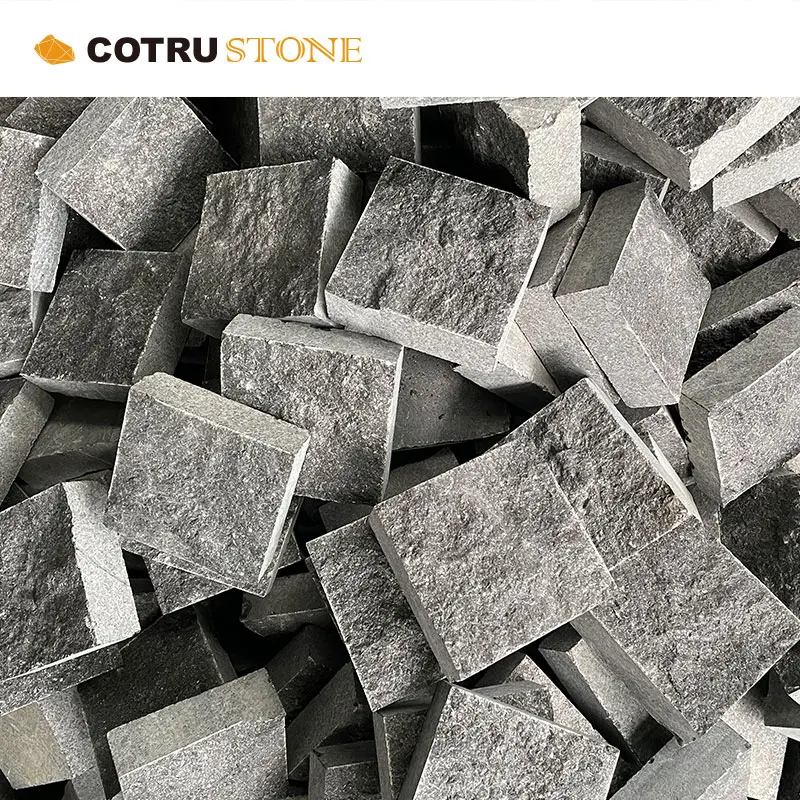 Customized China Black Basalt Outdoor Driveway Split Rock Face Natural Granite G684 Cobble Stone Floor Paving Tiles