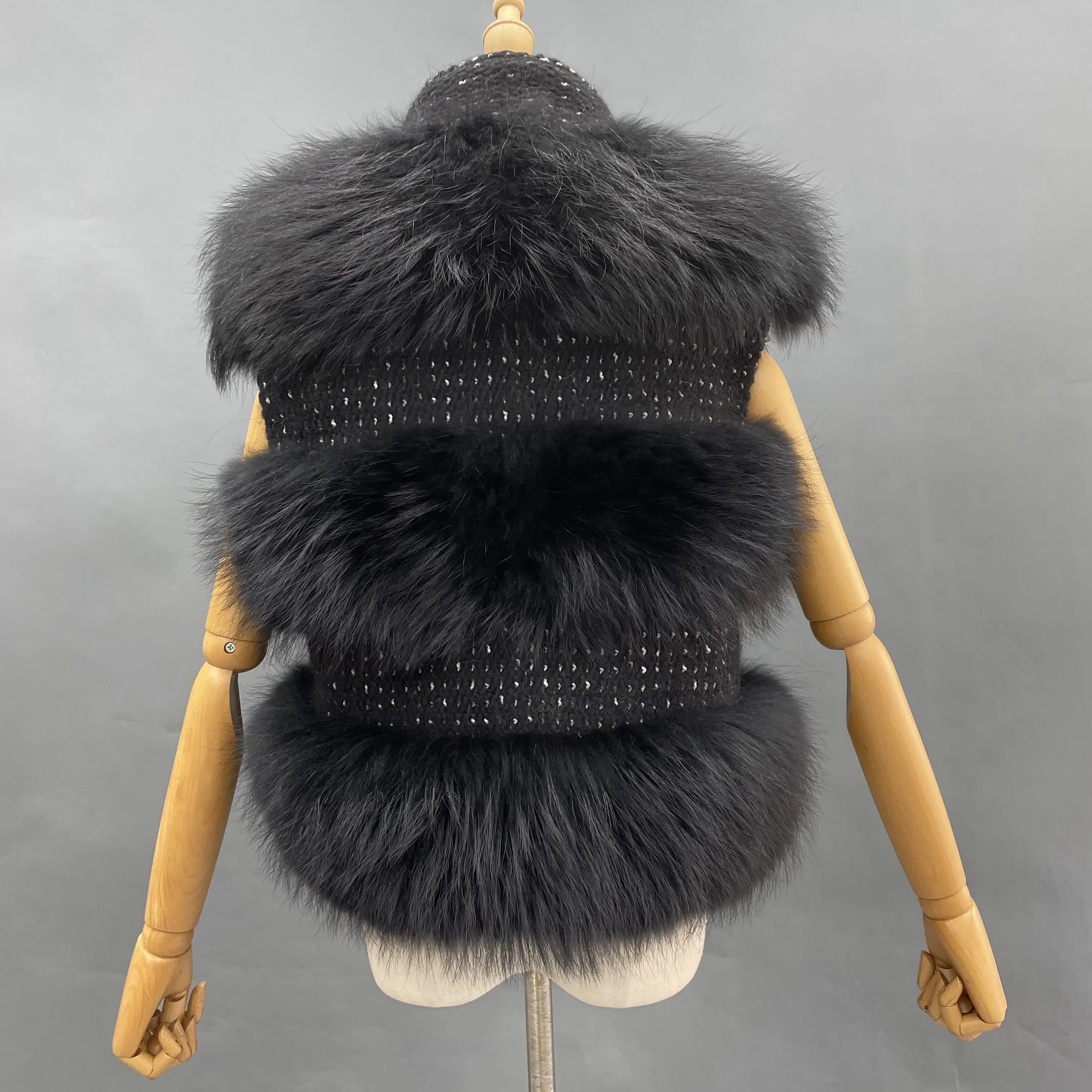 Luxury Popular Women Fluffy Natural Real Raccoon Fur Vest Coat