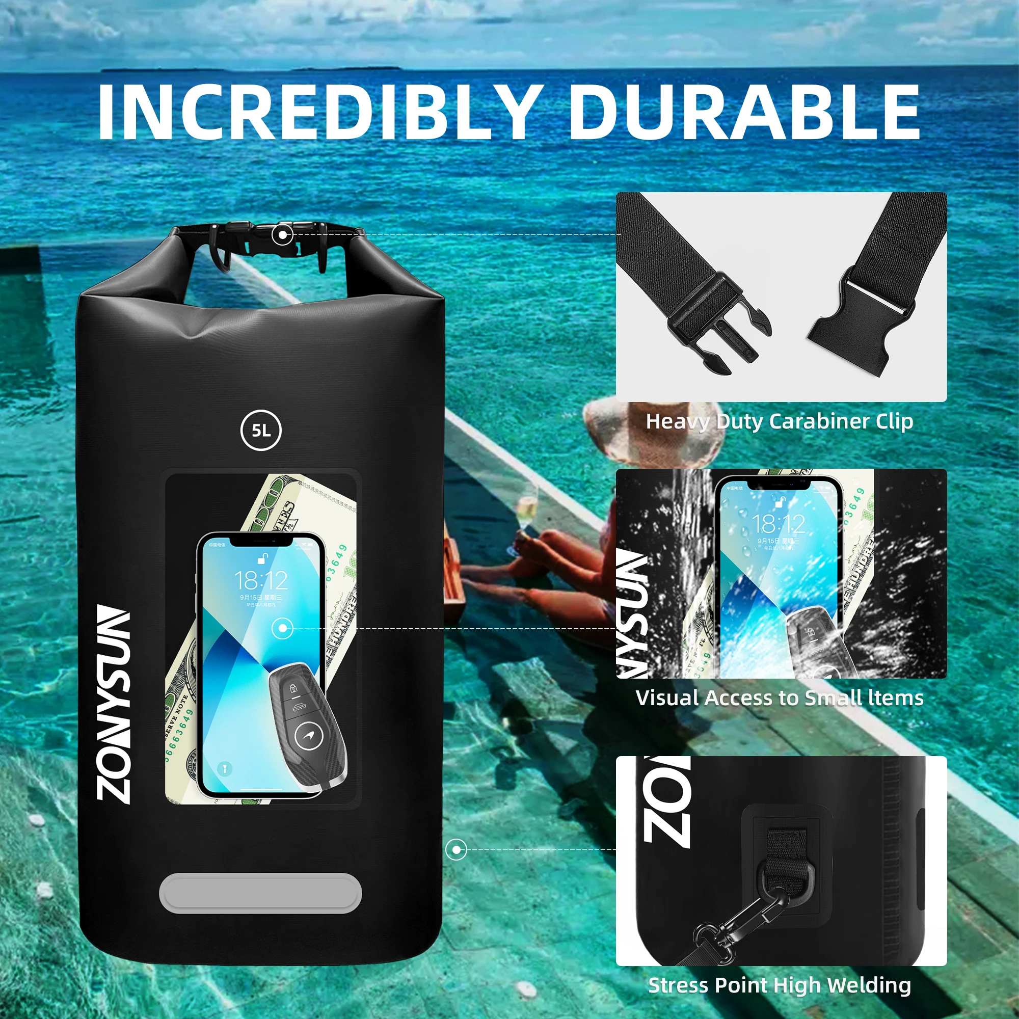 Environment Friendly PVC Material Waterproof Dry Bag Lightweight Waterproof Backpack For Beach Drifting