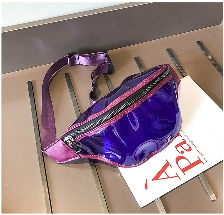 Laser Waist Sling Bag Ladies Holographic Fanny Pack With Rivet