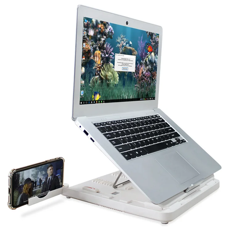 Great Roc Foldable Computer Stand Portable Ergonomic 2 Layer Laptop Riser With Dual Phone holder Laptop Stand Adjustable Height