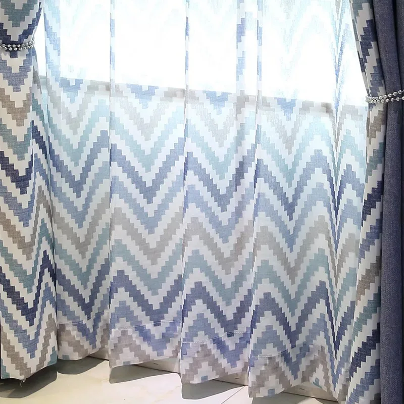 
Nordic style linen look hotel living room modern blackout luxury printed curtain set 