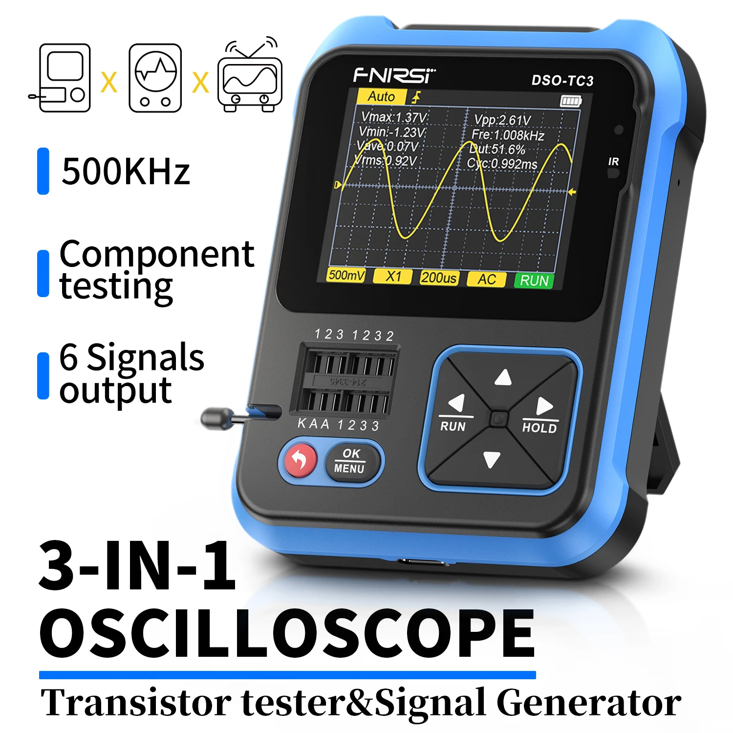 FNIRSI digital oscilloscope transistor tester LCR meter three-in-one DSO-TC3 portable handheld small