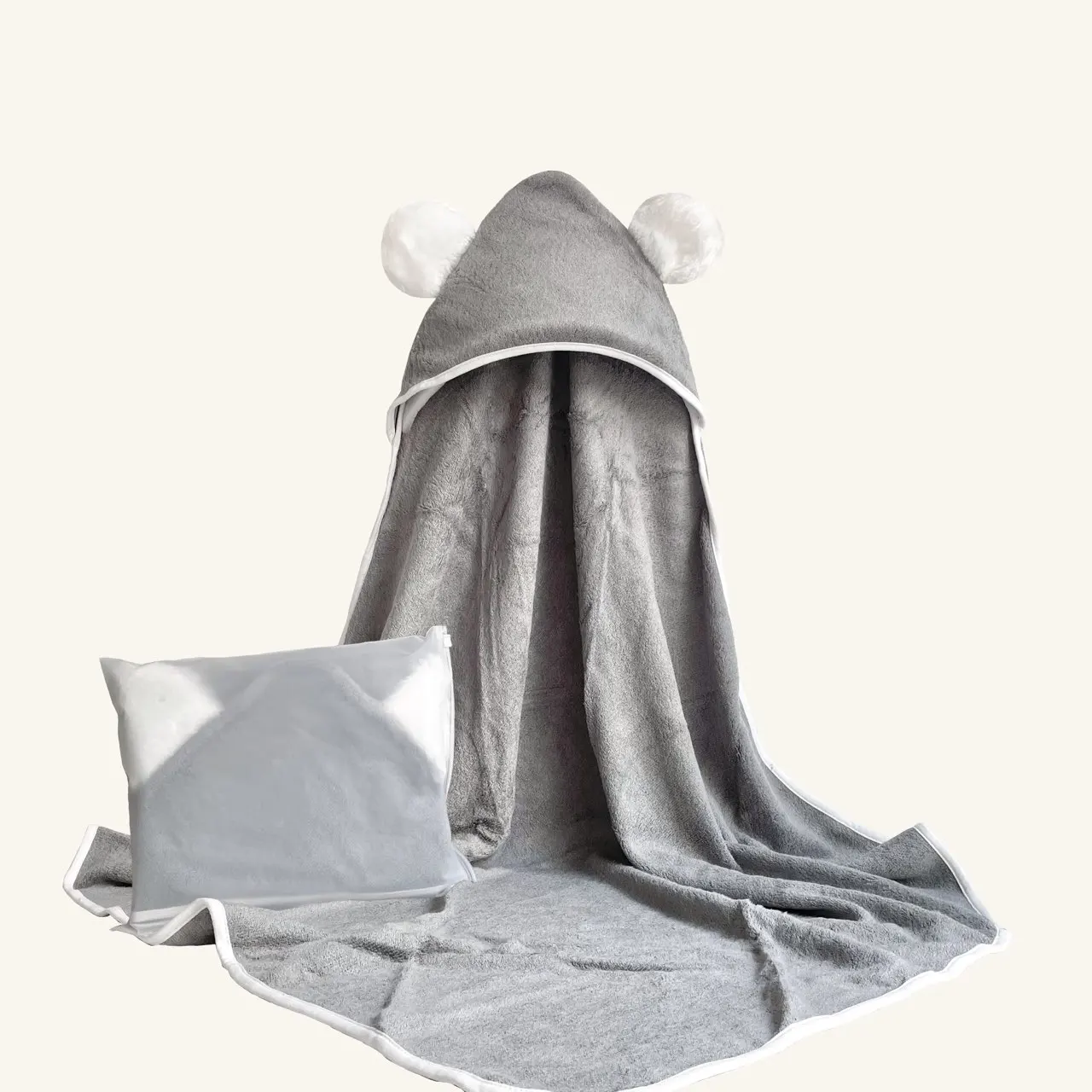 Bath Towel Hooded Towel Grey Best Sale 500GSM Zipper Bag-packed Soft Bamboo Fluffy Big Ear Design Bamboo for Kid Bedroom Office