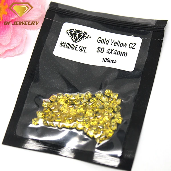 Emerald Cut Cubic Zirconia Square Shape Yellow CZ Stones Cubic Zirconias