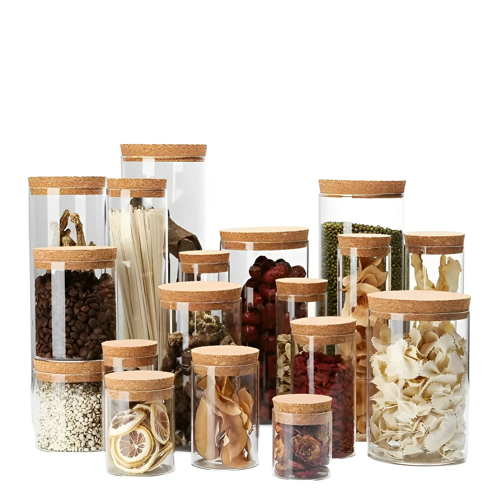 Dampproof Clear Sealed Round Borosilicate Glass Glass Storage Jar with wooden cork for Kitchen Home Decor