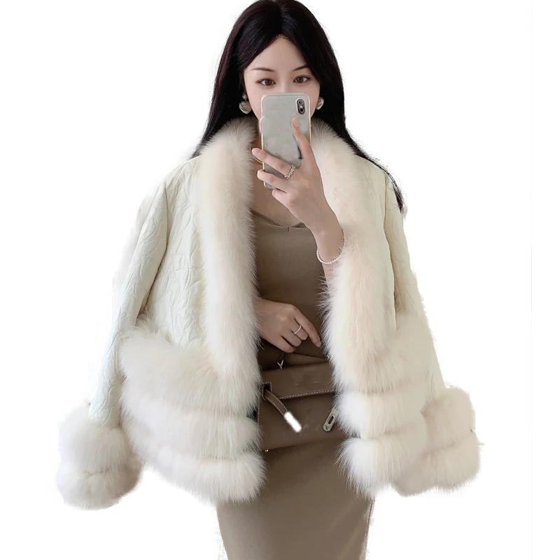 New arrival real fox fur trim down coat women fashion fur style winter jackets custom logo luxury lady fur coats
