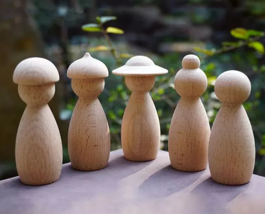 Custom DIY Wood Crafts Peg Dolls Ins Cone Building Block Beech Wood Ornaments Wooden Dolls