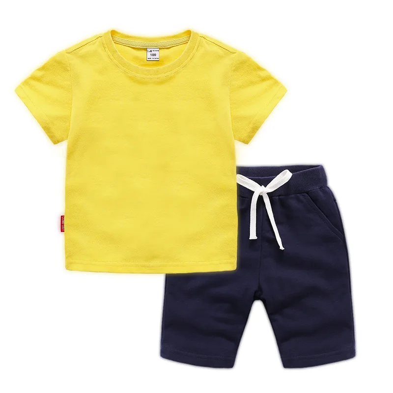 Summer Custom Logo Made Outdoor Toddler Boys Cotton Print Sets Baby Clothes Kids Clothing Tracksuits T Shirt Shorts Set