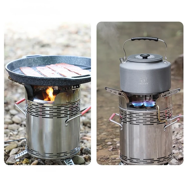 Outdoor Portable Wood And Gas Stove Stainless Steel Camping Picnic Smokeless Wood Stove