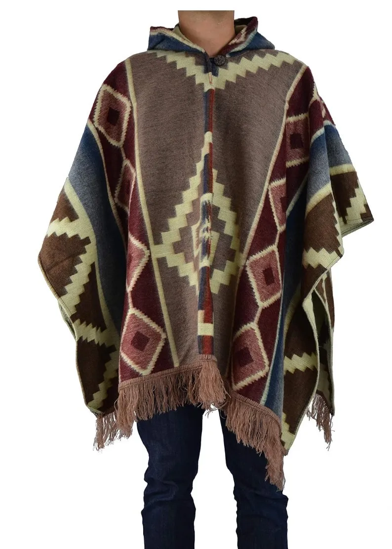 2024 Spring Indigenous Southwestern Navajo Aztec Cloak Mexican Men Knitted Hoodie Poncho