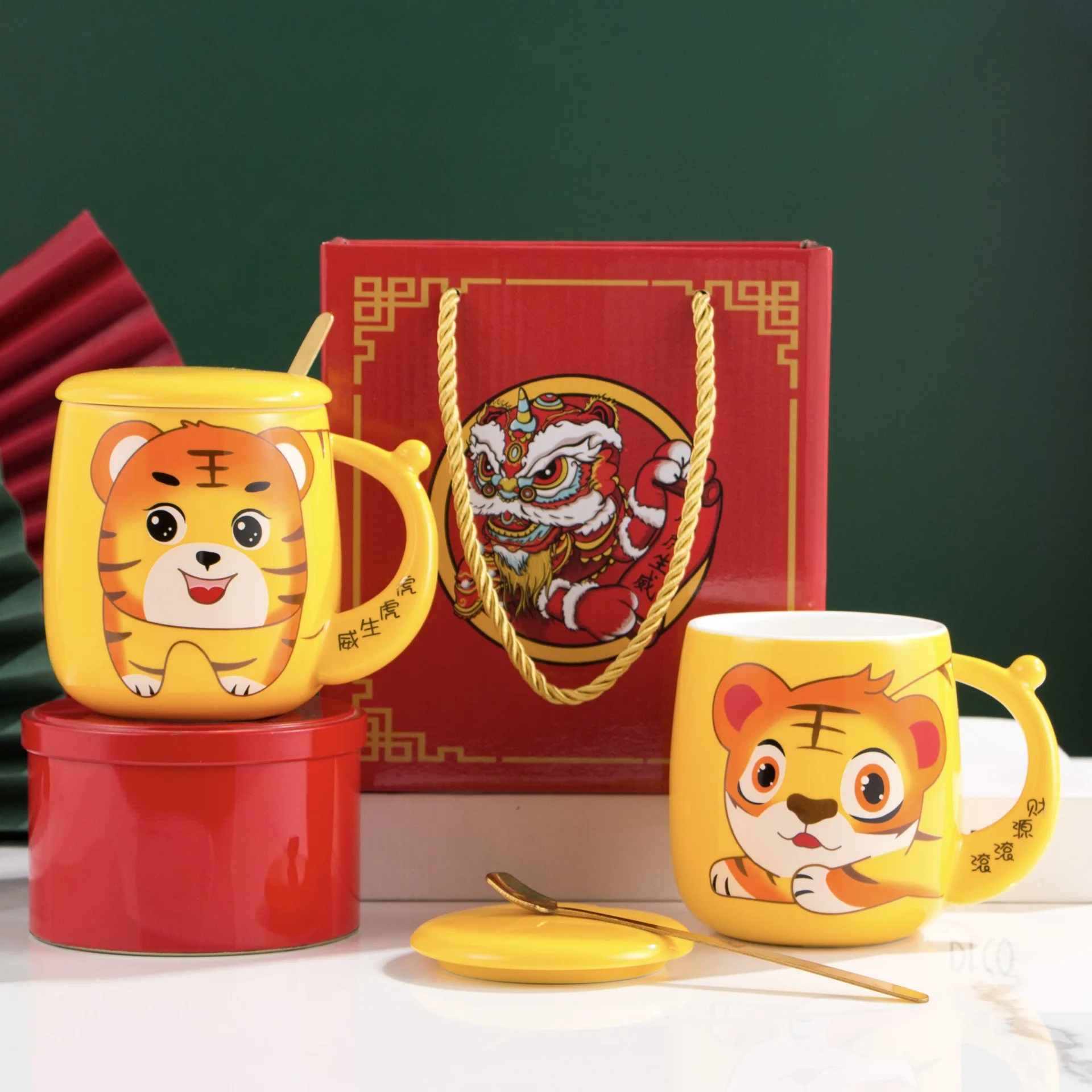 customized 2022 chinese new year tigers decoration 3d creative cute ceramic coffee mug cup gift set