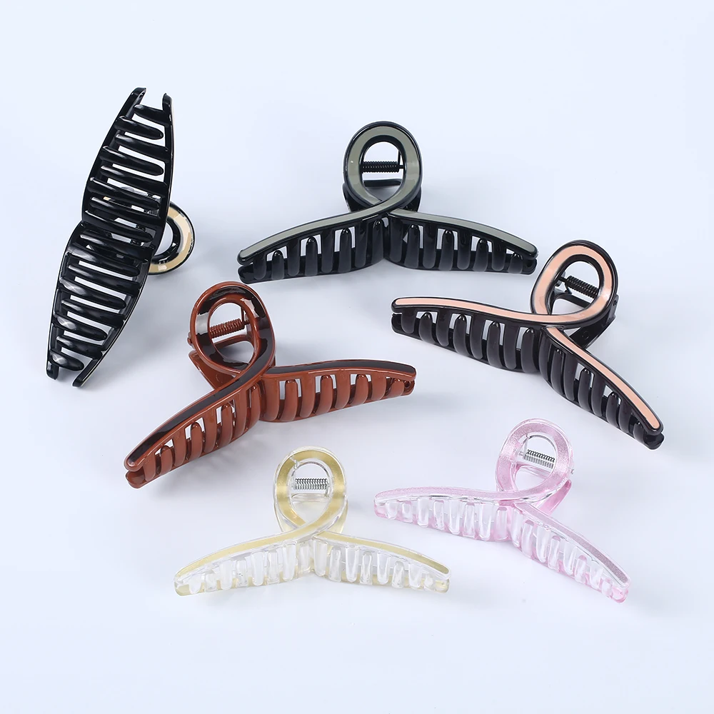 hot sale 13cm large hair claw clips glossy plastic hair claw clips covered Two-tone colors hair claw clip wholesale