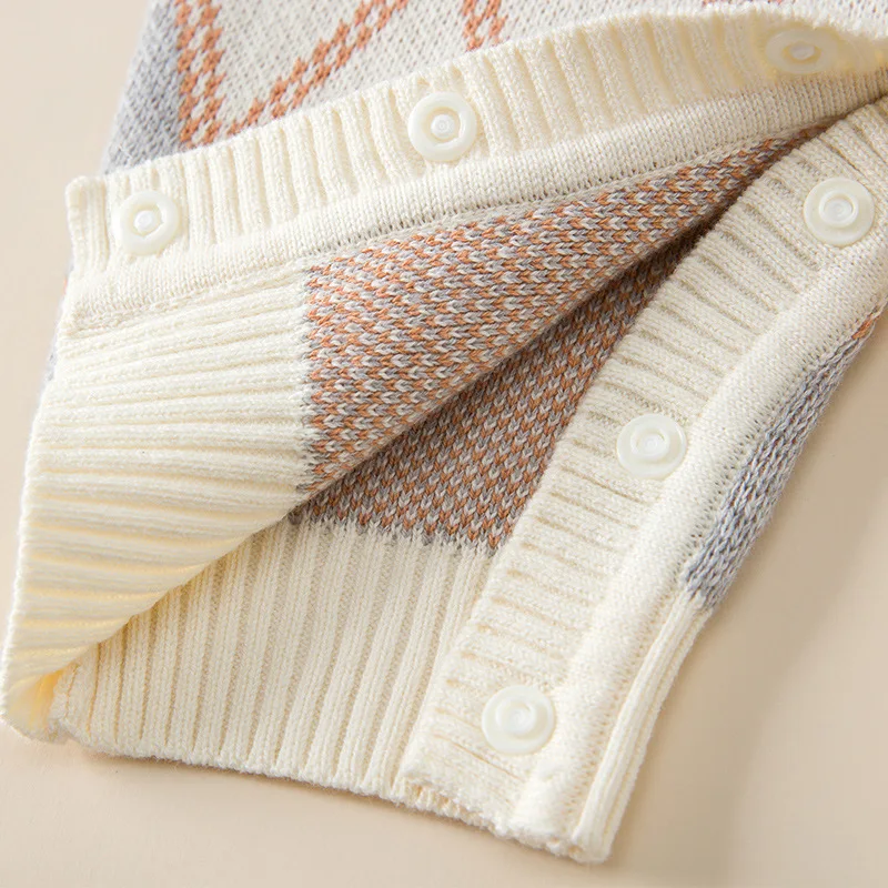 wholesale Newborn Baby Winter Plaid knitted Long Sleeve Jumpsuit sweatshirt baby rompers