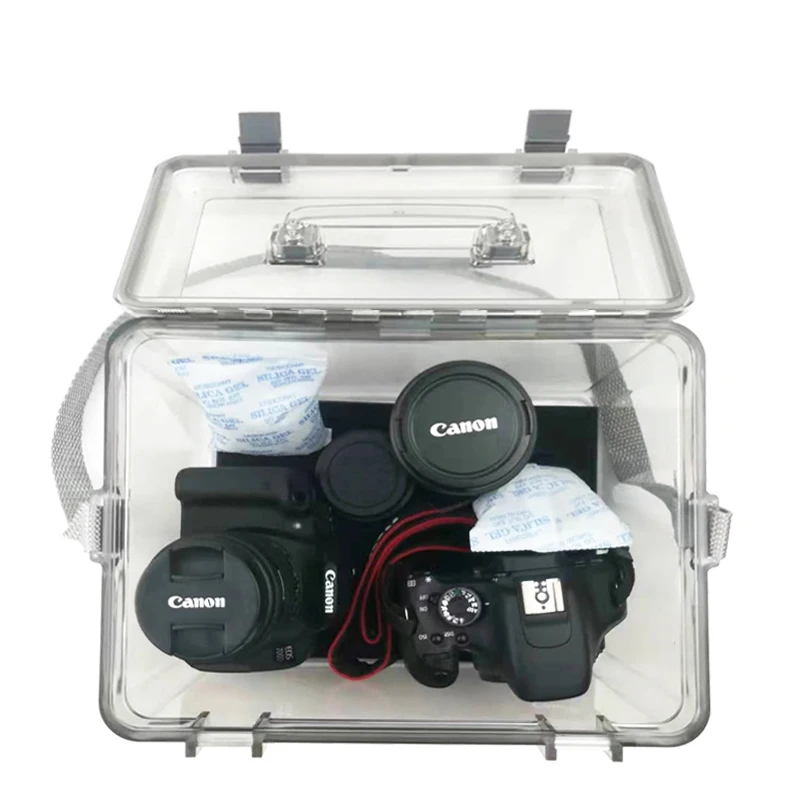 Portable plastic dry cabinet box for lens camera accessories and loading photographic accessories