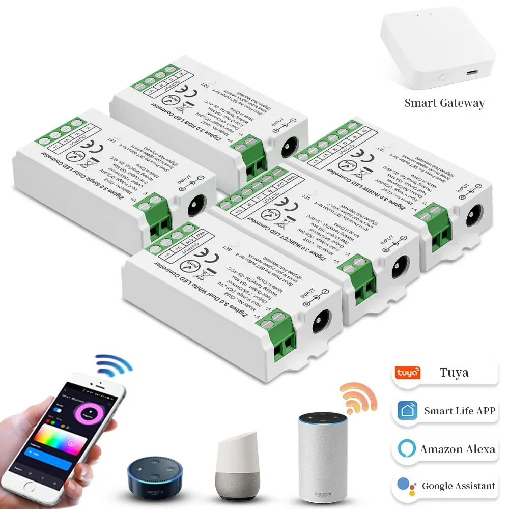 Zigbee Tuya LED Controller RGB RGBW CCT LED Strip Controller Support Alexa  Google Assistance Voice Control LED Dimmer