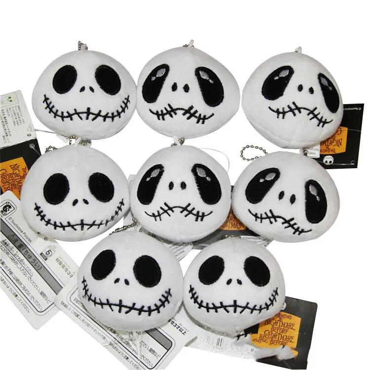 The nightmare before christmas plush doll skull Keychain Plush Toy Halloween Skeleton Stuffed bag key ring children gift