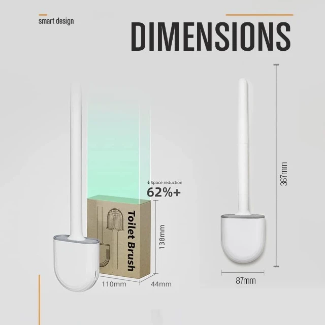 Advanced Silicone Toilet Brush with Wall Mount Creative Clean Brush with Self Adhesive Base Toilet Brush for Bathroom-White