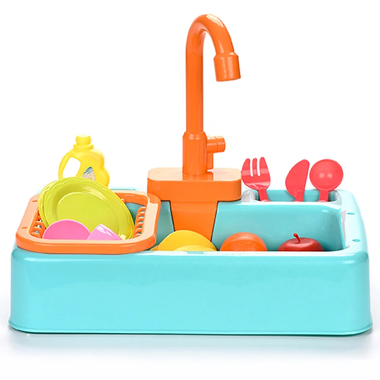 Children Plastic Electric Dishwasher Playset Pretend Play Washing Up Tableware Recirculating Water Kids Kitchen Sink Toy