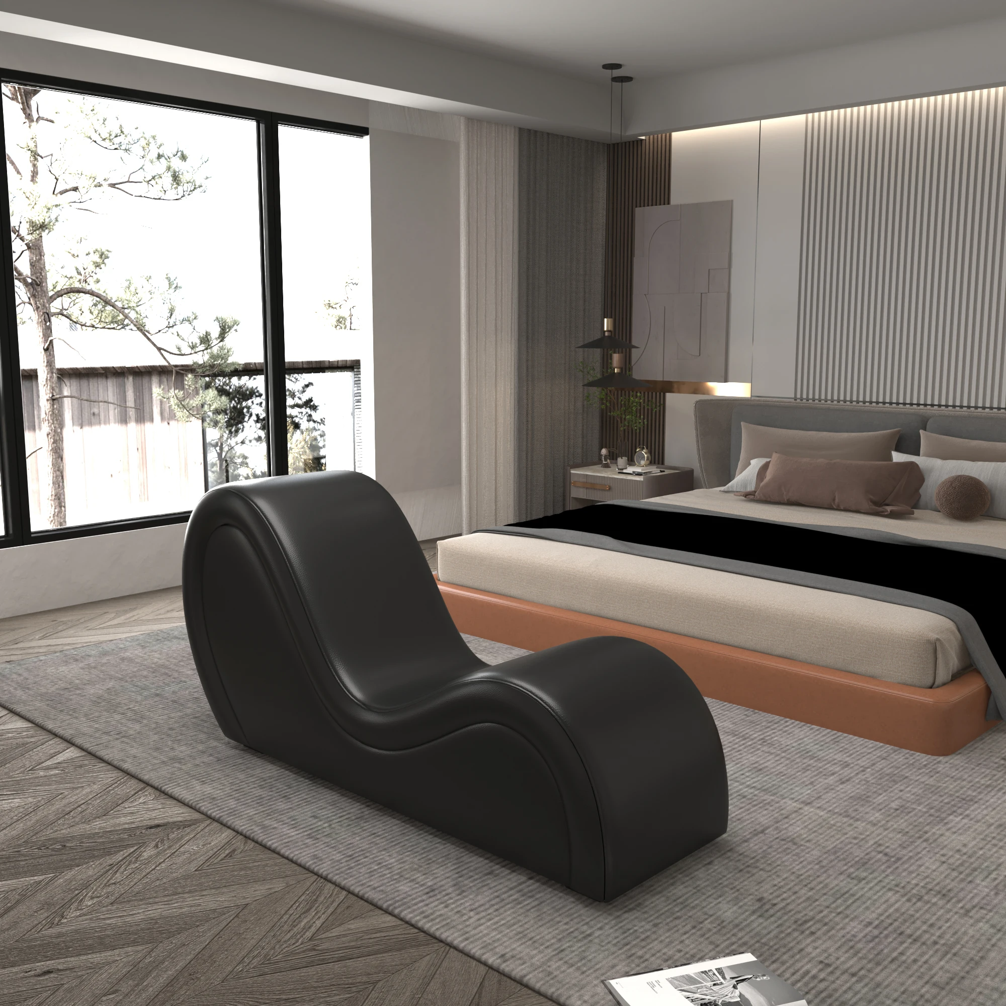 Black Adult Hotel S-Shape Yoga Sex Lounge Chair Love Sofa Sex Furniture